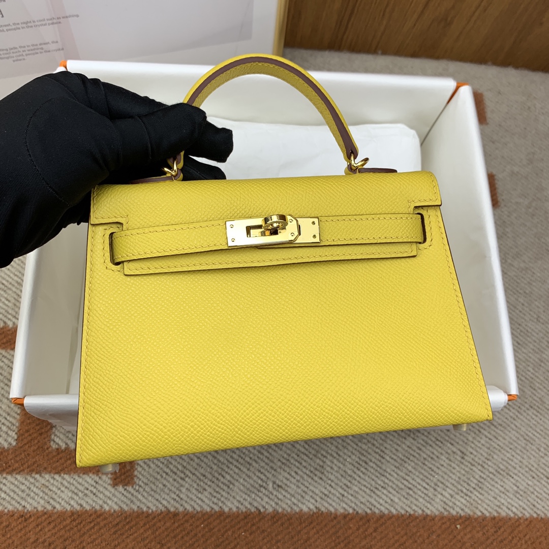 Hermes Kelly Mini II Bag 19CM In Lemon Yellow Epsom Leather